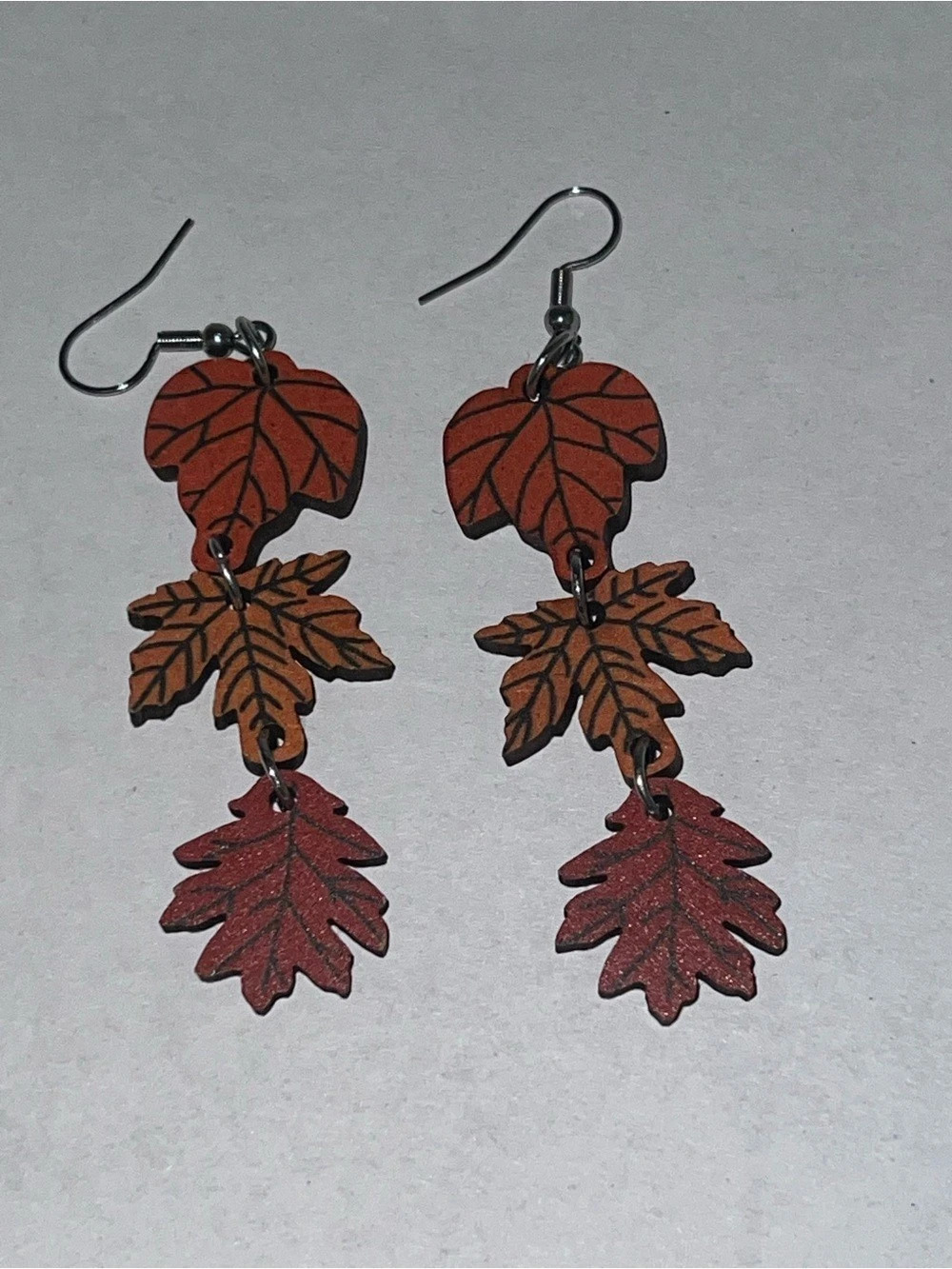 Autumn Leaf Dangle Earrings in Red & Orange